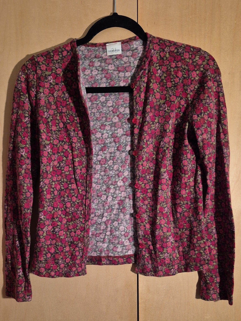 Forever 21 Pink & Red Floral Button-Front Cardigan Jacket